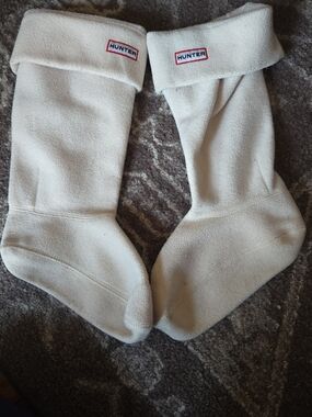 Hunter Cream TALL Fleece Boot Socks with Branded Cuff